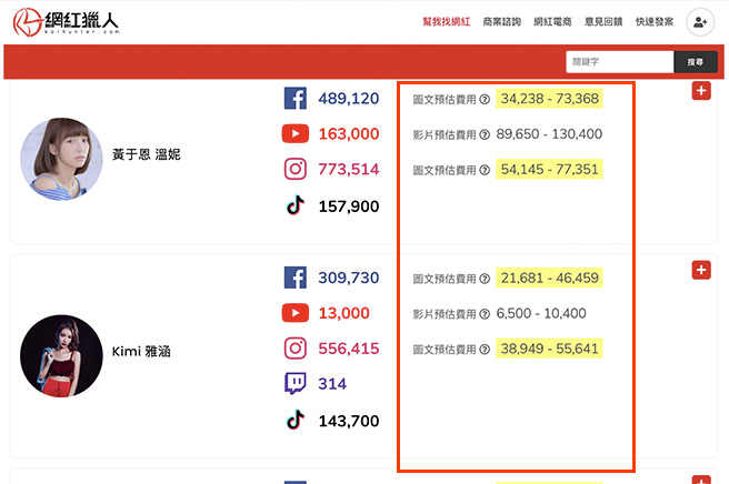 参考価格 in 【台湾インフルエンサー】代理店いらず?!KOLの探し方おすすめ3つ