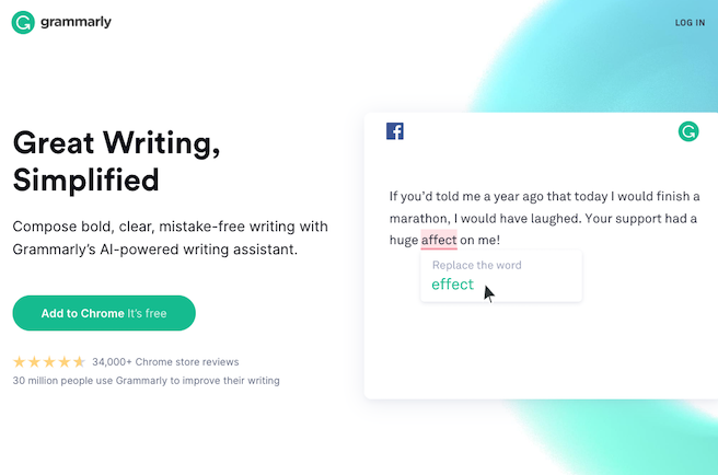 Grammarly 的到達頁面目標明確