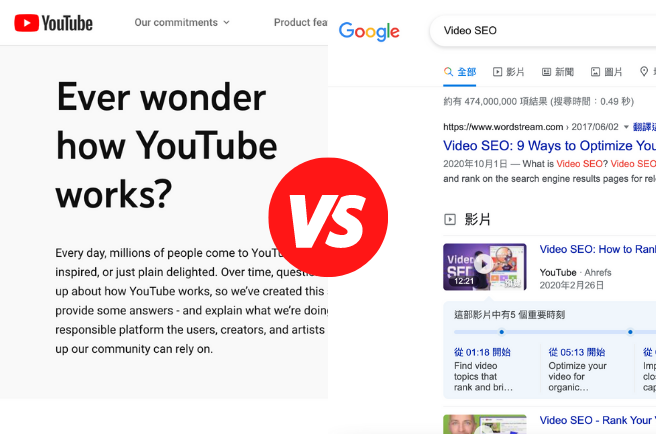 yotube vs google in Google 影片搜尋最佳化 (SEO) 實作 3 重點