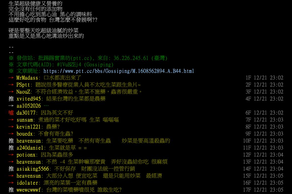 台湾サラダに関するPtt の内容
