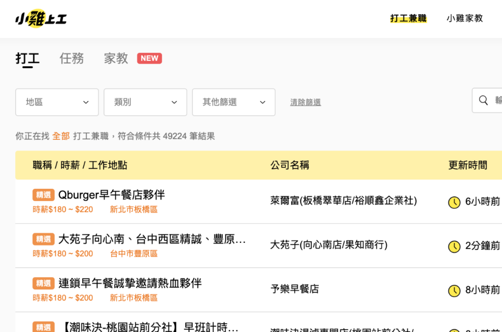 台湾でバイト見つけるためのサイト